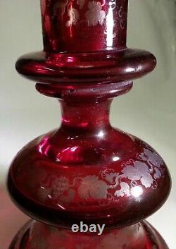 1860s Ruby Cut To Clear 12 Engraved Monumental Art Glass Crystal Vase Cranberry