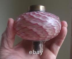 1870s RARE NAILSEA VERRE MOIRE PINK & OPAL LOOPED ART GLASS MINIATURE PEG LAMP