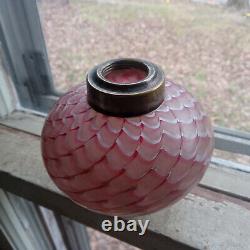 1870s RARE NAILSEA VERRE MOIRE PINK & OPAL LOOPED ART GLASS MINIATURE PEG LAMP