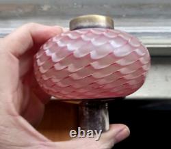 1870s RARE NAILSEA VERRE MOIRE PINK & OPAL LOOPED ART GLASS MINIATURE PEG LAMP