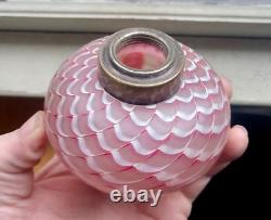 1870s RARE NAILSEA VERRE MOIRE PINK & OPAL LOOPED ART GLASS MINIATURE PEG LAMP