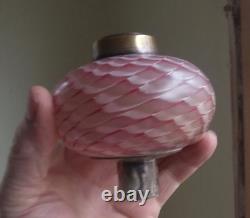 1870s RARE NAILSEA VERRE MOIRE PINK & OPAL LOOPED ART GLASS MINIATURE PEG LAMP