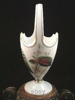 1880 Antique Bohemian Victorian Harrach Hand Painted Enameled Art Glass Basket