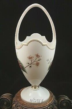 1880 Antique Bohemian Victorian Harrach Hand Painted Enameled Art Glass Basket