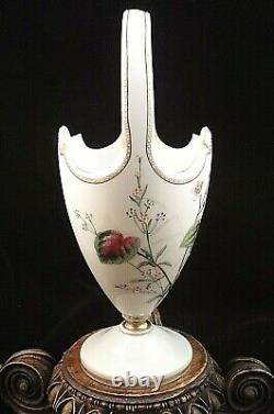 1880 Antique Bohemian Victorian Harrach Hand Painted Enameled Art Glass Basket