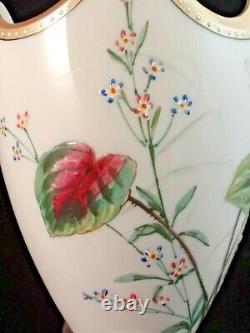 1880 Antique Bohemian Victorian Harrach Hand Painted Enameled Art Glass Basket