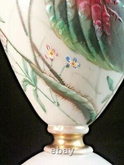 1880 Antique Bohemian Victorian Harrach Hand Painted Enameled Art Glass Basket