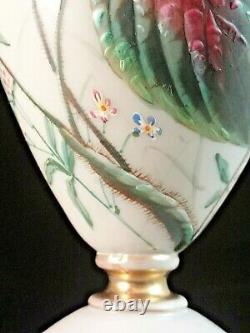 1880 Antique Bohemian Victorian Harrach Hand Painted Enameled Art Glass Basket