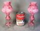 1880 Victorian Czech Pink Spatter Art Glass Cabinet Vases Applied Rigaree Minty
