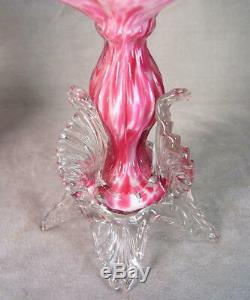 1880 Victorian Czech Pink Spatter Art Glass Cabinet Vases Applied Rigaree MINTY