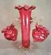 1880's Czech Ruffled Top Cranberry Epergne Thorn Tube Vase With Posy Baskets Ex