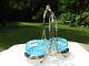 1880's Glass Condiment Bowls In Sp Caddy Hobbs Brockunier Blue Opalescent Fern