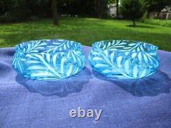 1880's GLASS CONDIMENT BOWLS in SP CADDY HOBBS BROCKUNIER BLUE OPALESCENT FERN