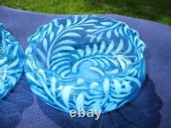 1880's GLASS CONDIMENT BOWLS in SP CADDY HOBBS BROCKUNIER BLUE OPALESCENT FERN