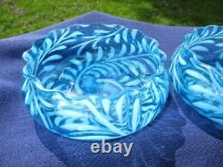 1880's GLASS CONDIMENT BOWLS in SP CADDY HOBBS BROCKUNIER BLUE OPALESCENT FERN