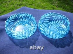 1880's GLASS CONDIMENT BOWLS in SP CADDY HOBBS BROCKUNIER BLUE OPALESCENT FERN