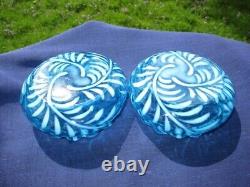 1880's GLASS CONDIMENT BOWLS in SP CADDY HOBBS BROCKUNIER BLUE OPALESCENT FERN