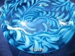 1880's GLASS CONDIMENT BOWLS in SP CADDY HOBBS BROCKUNIER BLUE OPALESCENT FERN