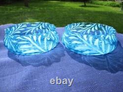 1880's GLASS CONDIMENT BOWLS in SP CADDY HOBBS BROCKUNIER BLUE OPALESCENT FERN