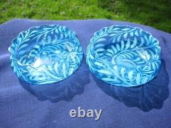 1880's GLASS CONDIMENT BOWLS in SP CADDY HOBBS BROCKUNIER BLUE OPALESCENT FERN