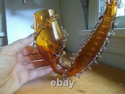 1880s ART GLASS HAND BLOWN 15SMOKING PIPE WITH APPLIED CLEAR RIGAREE DECORATION