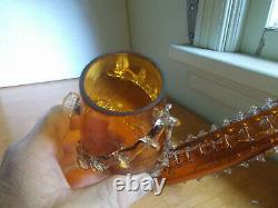 1880s ART GLASS HAND BLOWN 15SMOKING PIPE WITH APPLIED CLEAR RIGAREE DECORATION