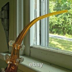 1880s ART GLASS HAND BLOWN 15SMOKING PIPE WITH APPLIED CLEAR RIGAREE DECORATION