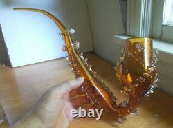 1880s ART GLASS HAND BLOWN 15SMOKING PIPE WITH APPLIED CLEAR RIGAREE DECORATION