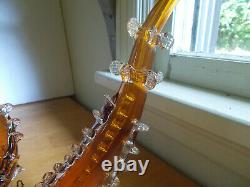 1880s ART GLASS HAND BLOWN 15SMOKING PIPE WITH APPLIED CLEAR RIGAREE DECORATION