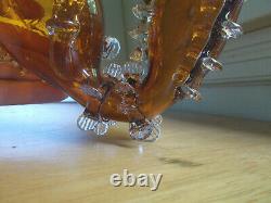 1880s ART GLASS HAND BLOWN 15SMOKING PIPE WITH APPLIED CLEAR RIGAREE DECORATION