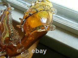 1880s ART GLASS HAND BLOWN 15SMOKING PIPE WITH APPLIED CLEAR RIGAREE DECORATION