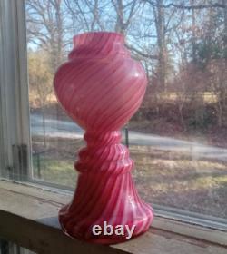 1880s PONTILED CRANBERRY SWIRL CASED ART GLASS MINIATURE LAMP BASE HAND BLOWN 1880s PONTILED CRANBERRY SWIRL CASED ART GLASS MINIATURE LAMP BASE HAND BLOWN