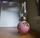 1880s Rare Hand Blown Pink Cased Art Glass Miniature Oil Lamp Applied Feet Base