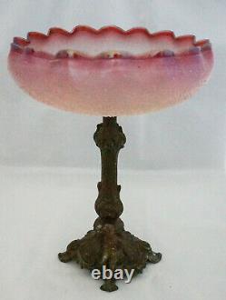1890 Cherub Art Nouveau Iridescent Cranberry Overshot Glass Bride's Basket