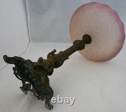 1890 Cherub Art Nouveau Iridescent Cranberry Overshot Glass Bride's Basket