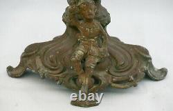 1890 Cherub Art Nouveau Iridescent Cranberry Overshot Glass Bride's Basket