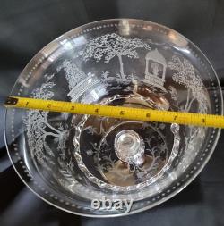 1890 English Hand Blown Etched Footed Bowl 1890 English Hand Blown Etched Footed Bowl