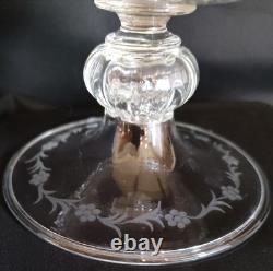 1890 English Hand Blown Etched Footed Bowl 1890 English Hand Blown Etched Footed Bowl