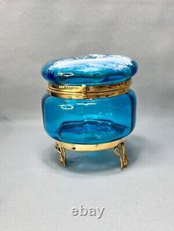 1890 Victorian Mary Gregory Art Glass Enamel Lidded Powder Candy Jar Gild Footed