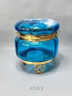 1890 Victorian Mary Gregory Art Glass Enamel Lidded Powder Candy Jar Gild Footed