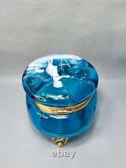 1890 Victorian Mary Gregory Art Glass Enamel Lidded Powder Candy Jar Gild Footed