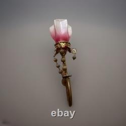 1890s Antique Pendant Sconce Brass Gilt Bronze Welsbach Satin Glass Shade 1890s Antique Pendant Sconce Brass Gilt Bronze Welsbach Satin Glass Shade