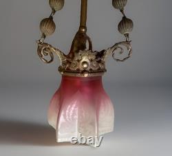 1890s Antique Pendant Sconce Brass Gilt Bronze Welsbach Satin Glass Shade 1890s Antique Pendant Sconce Brass Gilt Bronze Welsbach Satin Glass Shade