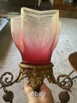 1890s Antique Pendant Sconce Brass Gilt Bronze Welsbach Satin Glass Shade 1890s Antique Pendant Sconce Brass Gilt Bronze Welsbach Satin Glass Shade