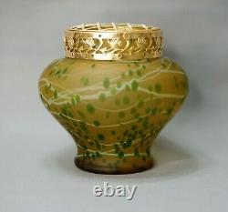 1890s Art Nouveau Loetz Glass Vase Spots Veined Amber Satin Kralik Pallme Konig