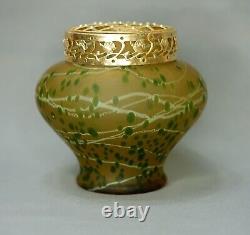 1890s Art Nouveau Loetz Glass Vase Spots Veined Amber Satin Kralik Pallme Konig