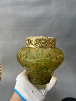 1890s Art Nouveau Loetz Glass Vase Spots Veined Amber Satin Kralik Pallme Konig