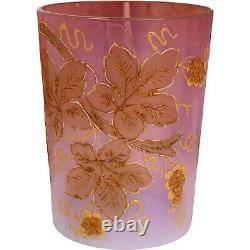 1891 Victorian Art Glass Pink Opalescent Pitcher Tumblers Lemonade Set Enamel