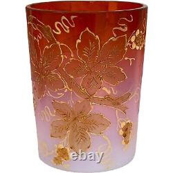 1891 Victorian Art Glass Pink Opalescent Pitcher Tumblers Lemonade Set Enamel