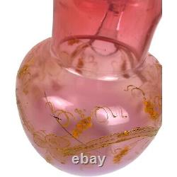 1891 Victorian Art Glass Pink Opalescent Pitcher Tumblers Lemonade Set Enamel